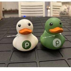 Publix Super Market Rubber Duck Set of 2 White and Green Logo Promotional NWT